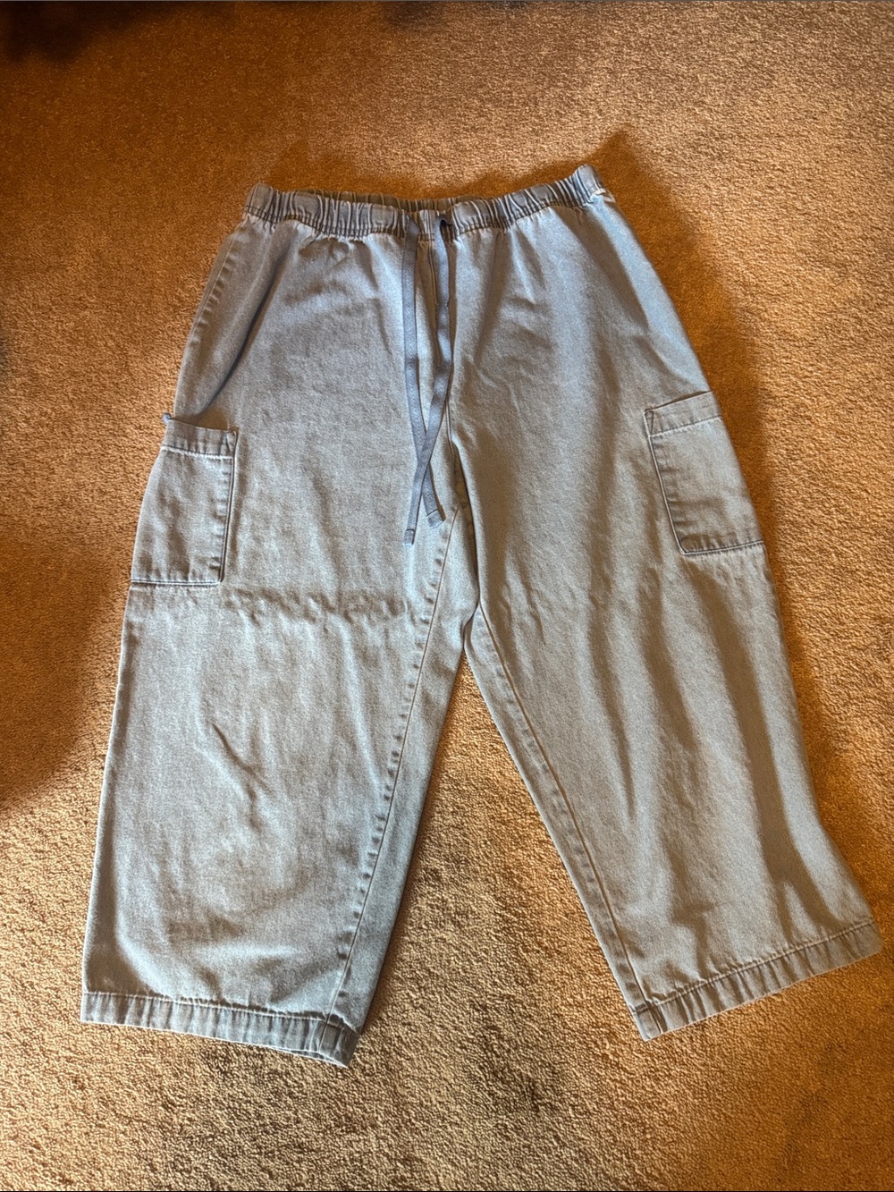 Light Blue Barrel Leg Denim Cargo Crop Pant